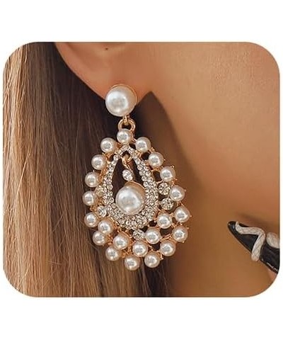 Teadrop Earrings Inlaid with Pearls Rhinestones for Women Girls Gold $7.83 Earrings