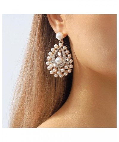 Teadrop Earrings Inlaid with Pearls Rhinestones for Women Girls Gold $7.83 Earrings