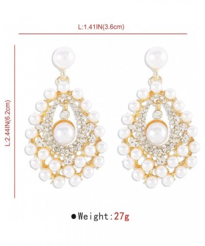 Teadrop Earrings Inlaid with Pearls Rhinestones for Women Girls Gold $7.83 Earrings