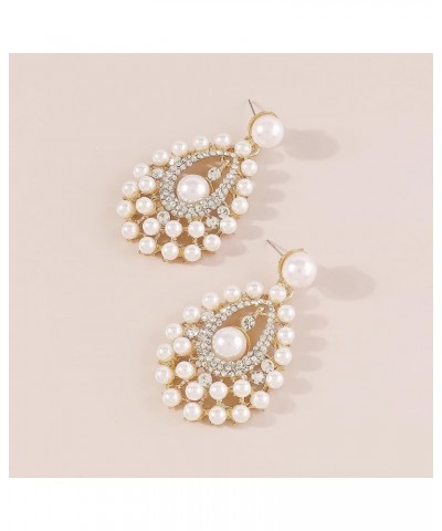 Teadrop Earrings Inlaid with Pearls Rhinestones for Women Girls Gold $7.83 Earrings