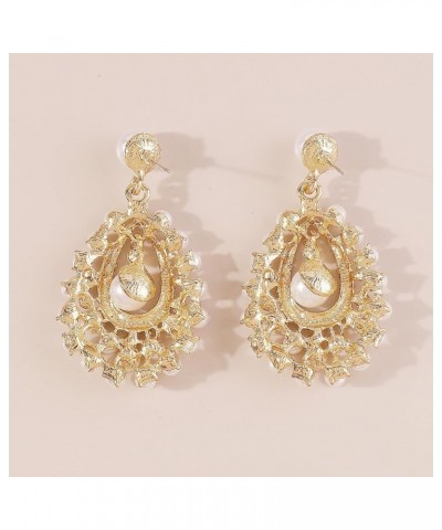 Teadrop Earrings Inlaid with Pearls Rhinestones for Women Girls Gold $7.83 Earrings