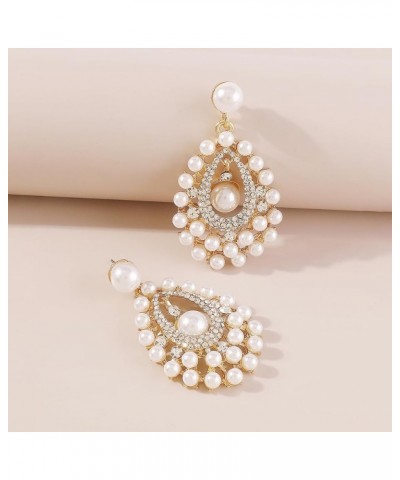 Teadrop Earrings Inlaid with Pearls Rhinestones for Women Girls Gold $7.83 Earrings