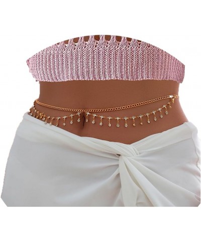 Sexy Wavy Tassel Belly Chain with Rhinestone 27-37 Inch for Women Girls 18K Gold Plated Waist Chain Adjustable Summer Beach B...