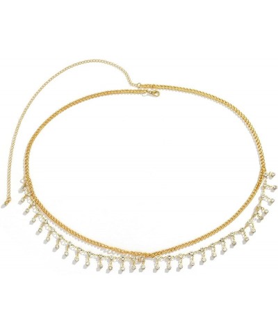 Sexy Wavy Tassel Belly Chain with Rhinestone 27-37 Inch for Women Girls 18K Gold Plated Waist Chain Adjustable Summer Beach B...