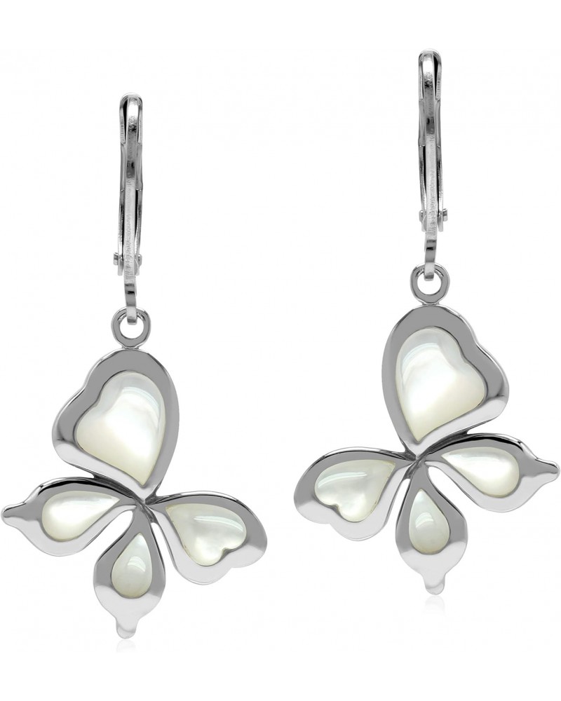 White Mother Of Pearl 925 Sterling Silver Leverback Butterfly Hypoallergenic Earrings Jewelry for Women $16.23 Earrings