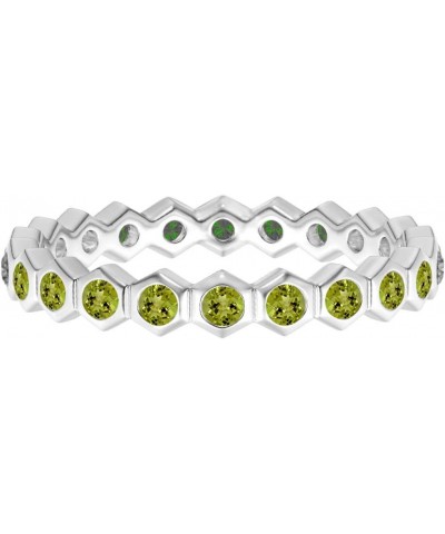 Full Eternity Band 3 MM Round Peridot Gemstone 925 Sterling Silver Hexagonal Wedding Ring Silver $28.45 Rings