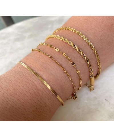 Dainty Gold Bracelet for Women 14K Gold Plated Lightweight Chain Bracelet Herringbone Twisted Rope Box Mesh Bracelet Charm Mi...