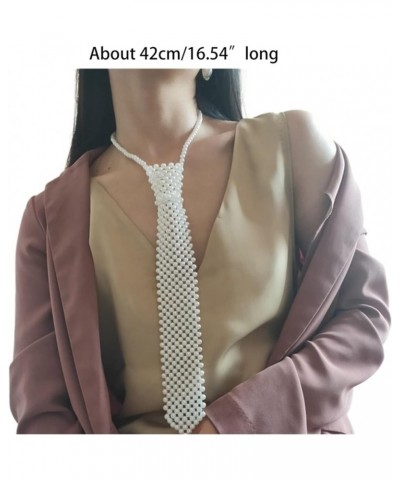 Women Hollow Out Woven Imitation Pearl Necktie Necklace Retro Weaving Beaded Vintage Jewelry Choker Shirt Tie Collar 16.54in ...