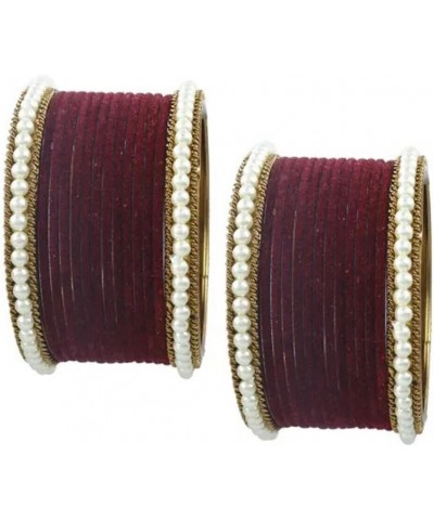 Antique Gold Plated Bangles 28 PCS Set Indian Multicolor Velvet Churi White Pearl Kada Kara Wedding Jewelry Bracelets Bangles...