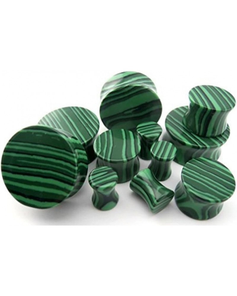 Organic Malachite Stone Double Sided Flare Ear Plugs (1 Pair) (B/5/1/5) 11/16" (18mm (3/4 small) $12.08 Body Jewelry