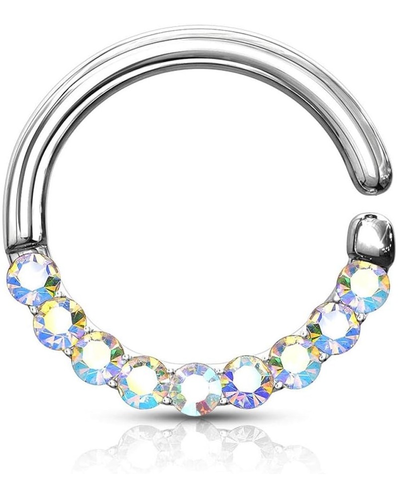 16g Platinum & Gold Plated CZ Lined Bendable Septum/Daith/Cartilage Hoop Platinum/AB $8.83 Body Jewelry