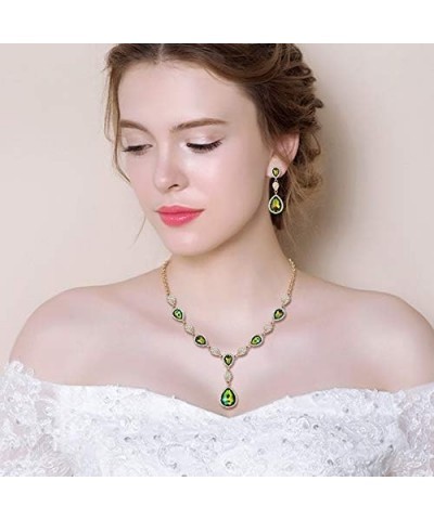 Women's Cubic Zirconia Teardrop Y-Necklaces Dangle Earrings Jewelry Sets for Brides Bridesmaids 11-Multicolor-Gold Tone $15.6...