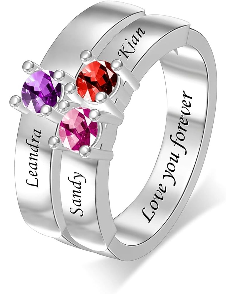 Customized Mothers Ring with 1-6 Simulated Birthstones & Names Round Mother Birthstone Rings for Women Family Ring for Mother...