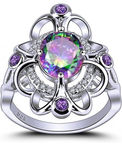 Women's 925 Sterling Silver Created Amethyst Filled Flower Knuckle Ring Band B-Rainbow $3.11 Rings