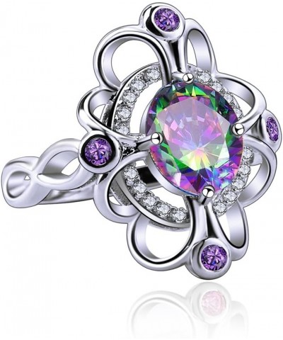 Women's 925 Sterling Silver Created Amethyst Filled Flower Knuckle Ring Band B-Rainbow $3.11 Rings