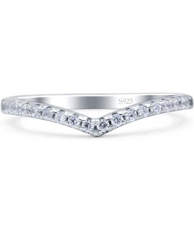 Chevron Midi Half Eternity Ring Wedding Engagement Band Round Pave Simulated Cubic Zirconia 925 Sterling Silver (4mm) Simulat...