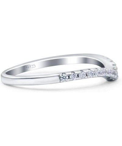 Chevron Midi Half Eternity Ring Wedding Engagement Band Round Pave Simulated Cubic Zirconia 925 Sterling Silver (4mm) Simulat...