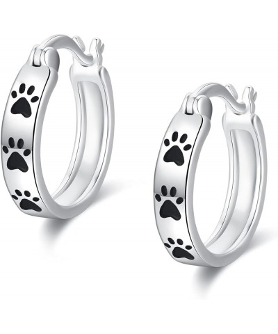 Paw Earrings 925 Sterling Silver Cat Dog Animal Paw Hoop Earrings Cat Dog Jewelry Gifts for Women Girls Black $14.62 Earrings