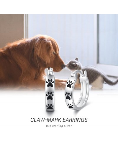 Paw Earrings 925 Sterling Silver Cat Dog Animal Paw Hoop Earrings Cat Dog Jewelry Gifts for Women Girls Black $14.62 Earrings