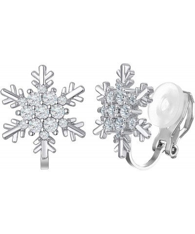 Winter Snowflake Cubic Zirconia Clip On Non Pierced Earrings CZ For Women Girls Clear $7.94 Earrings