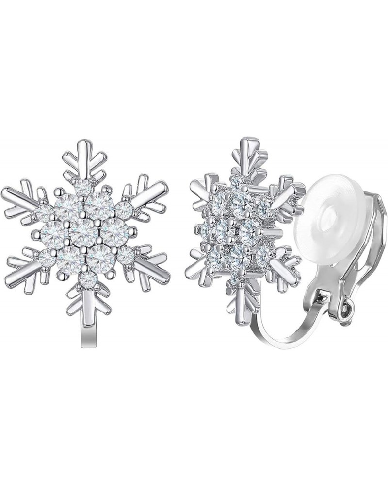 Winter Snowflake Cubic Zirconia Clip On Non Pierced Earrings CZ For Women Girls Clear $7.94 Earrings