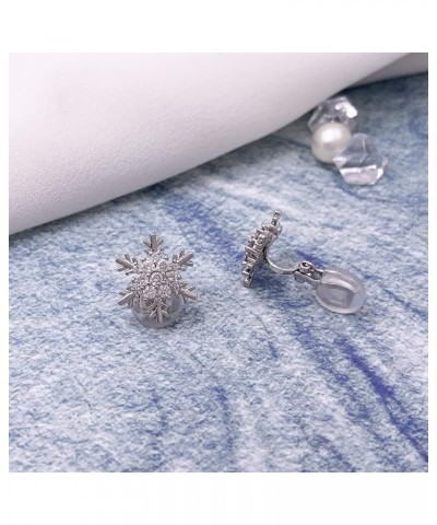 Winter Snowflake Cubic Zirconia Clip On Non Pierced Earrings CZ For Women Girls Clear $7.94 Earrings