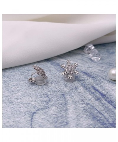 Winter Snowflake Cubic Zirconia Clip On Non Pierced Earrings CZ For Women Girls Clear $7.94 Earrings