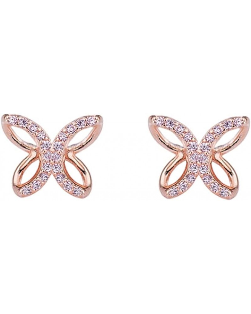 Rose Gold CZ Butterfly Earrings for Women Girls 925 Sterling Silver Hypoallergenic Minimalist Pink Crystal Infinity Hearted S...