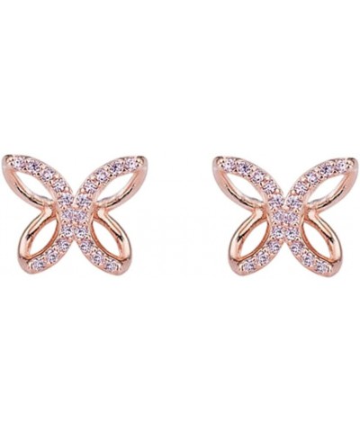 Rose Gold CZ Butterfly Earrings for Women Girls 925 Sterling Silver Hypoallergenic Minimalist Pink Crystal Infinity Hearted S...