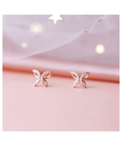 Rose Gold CZ Butterfly Earrings for Women Girls 925 Sterling Silver Hypoallergenic Minimalist Pink Crystal Infinity Hearted S...