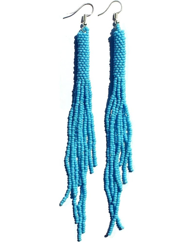 Long Beaded Dangle Earrings – Boho Native Handmade Seed Bead Tassel Bohemian Large Statement Drop Fringes for Women and Girls...