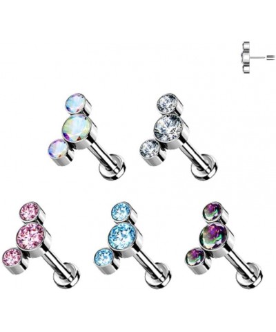 16-18GA G23 Implant Grade Titanium Threadless Push-In Triple Round CZ Crystal Curved Flat Back Lip Cartilage Ear Lobe Stud Au...