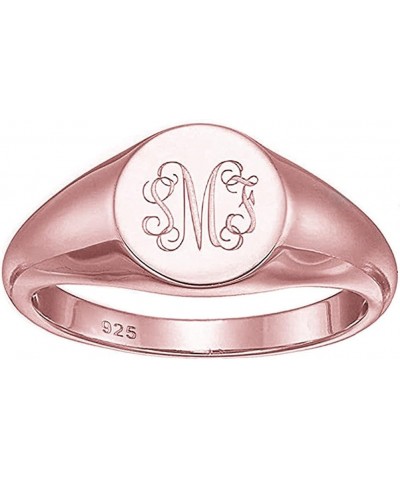 Personalized 925 Sterling Silver Monogram Initial Signet Ring Custom Dainty Small Pinky Rings for Women Rose Gold $17.19 Rings