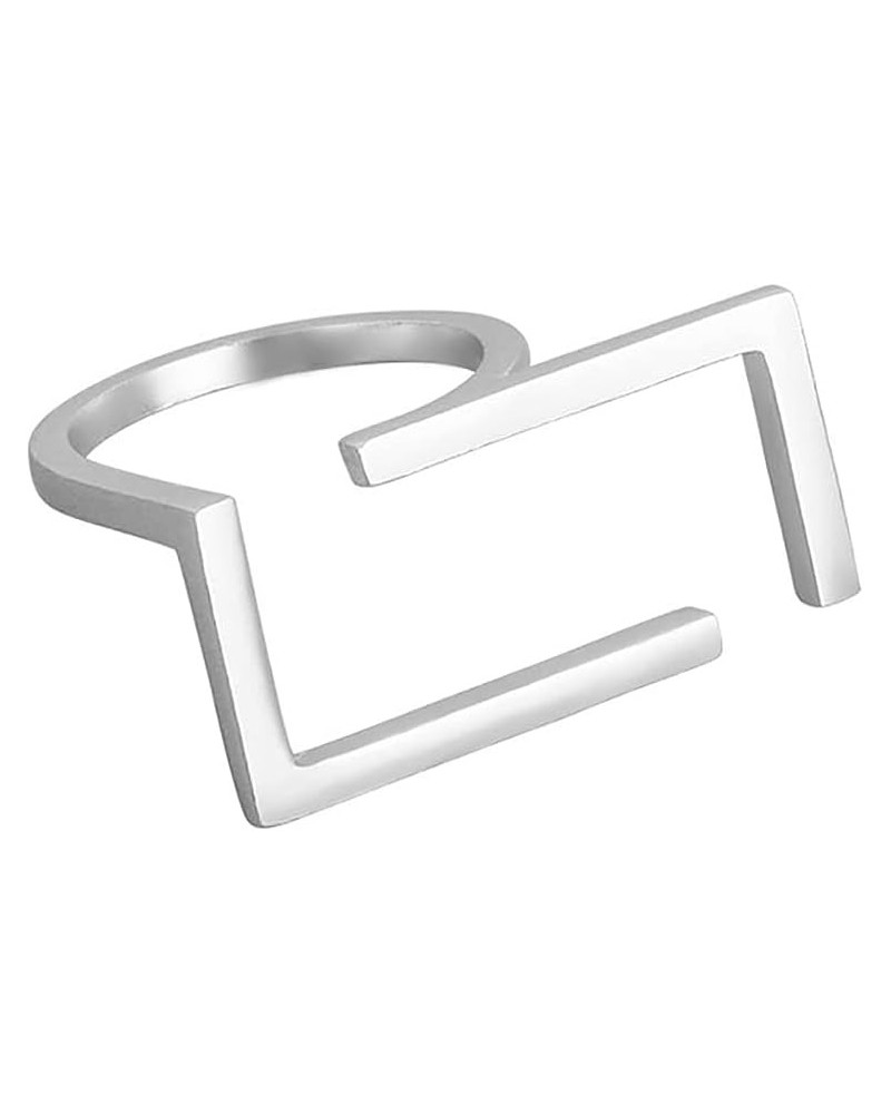 Unique Rectangle Open Band Ring for Women Girls Silver Plated Minimalist Geometrical Statement Adjustable Expandable Finger R...