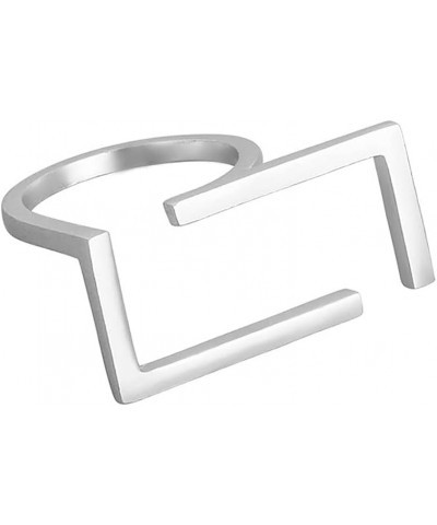 Unique Rectangle Open Band Ring for Women Girls Silver Plated Minimalist Geometrical Statement Adjustable Expandable Finger R...