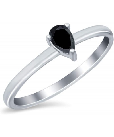 Petite Dainty Solitaire Teardrop Wedding Engagement Ring Pear Simulated Cubic Zirconia 925 Sterling Silver Simulated Black CZ...