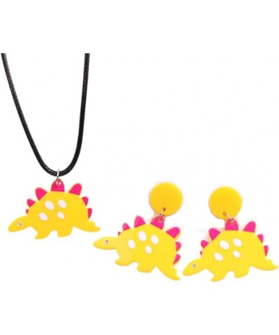 Cute Dinosaur Stud Earrings Resin Funny Animal Dangle Earrings Necklace Set for Women Girls Yellow Set $6.26 Jewelry Sets