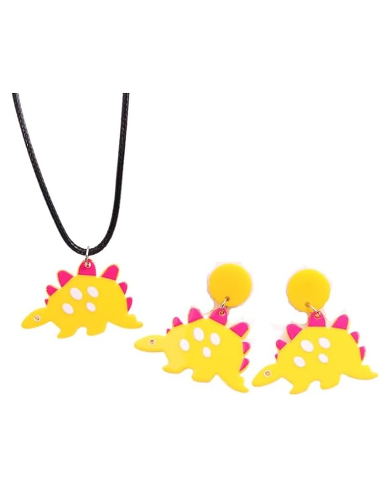 Cute Dinosaur Stud Earrings Resin Funny Animal Dangle Earrings Necklace Set for Women Girls Yellow Set $6.26 Jewelry Sets