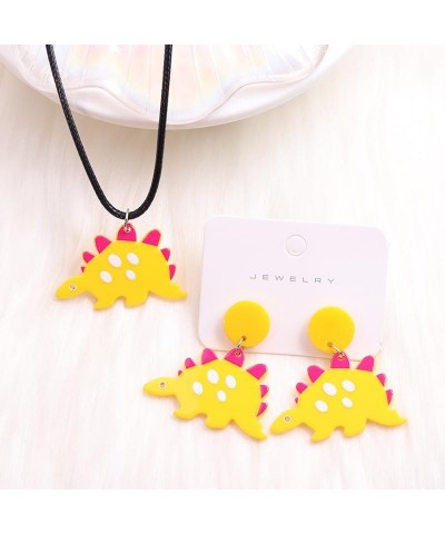 Cute Dinosaur Stud Earrings Resin Funny Animal Dangle Earrings Necklace Set for Women Girls Yellow Set $6.26 Jewelry Sets