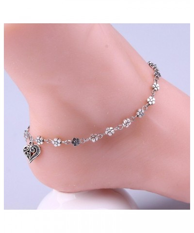 Petal Heart Anklet, Women Silver Bead Chain Anklet Ankle Bracelet Barefoot Sandal Beach Foot for Summer Vacation Silver One S...