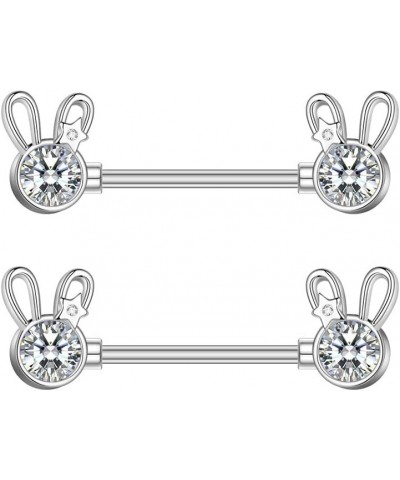 14G Cute Rabbit Nipple Rings Stainless Steel Cubic Zirconia Crystal Bunny Tongue Ring Nipple Studs Barbell Piercing Bar Body ...