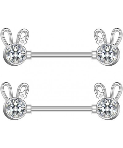 14G Cute Rabbit Nipple Rings Stainless Steel Cubic Zirconia Crystal Bunny Tongue Ring Nipple Studs Barbell Piercing Bar Body ...