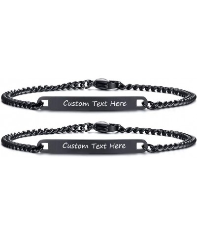 Personalized Friendship Stainless Steel Thin ID Tag Link Bracelet for Best Friend,Bridesmaid Gift Black-4MM,7.5 Inches set fo...