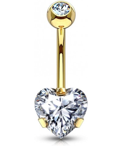 14G Prong Set 8mm Heart CZ 316L Surgical Steel Naval Belly Button Ring Gold/Clear $9.71 Body Jewelry