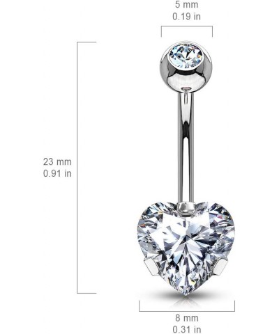 14G Prong Set 8mm Heart CZ 316L Surgical Steel Naval Belly Button Ring Gold/Clear $9.71 Body Jewelry