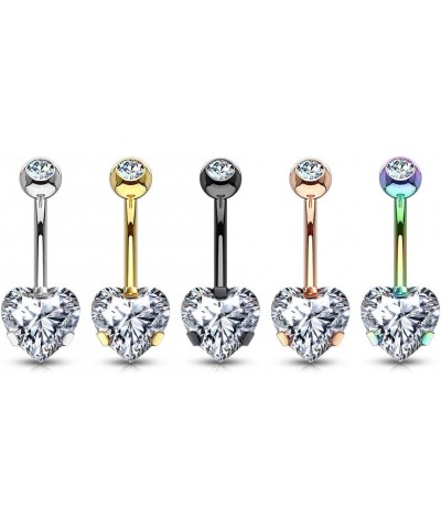 14G Prong Set 8mm Heart CZ 316L Surgical Steel Naval Belly Button Ring Gold/Clear $9.71 Body Jewelry