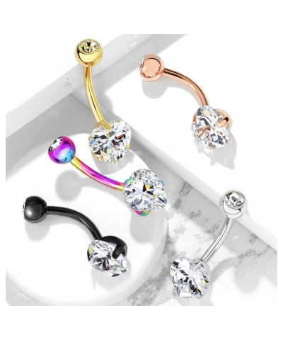 14G Prong Set 8mm Heart CZ 316L Surgical Steel Naval Belly Button Ring Gold/Clear $9.71 Body Jewelry