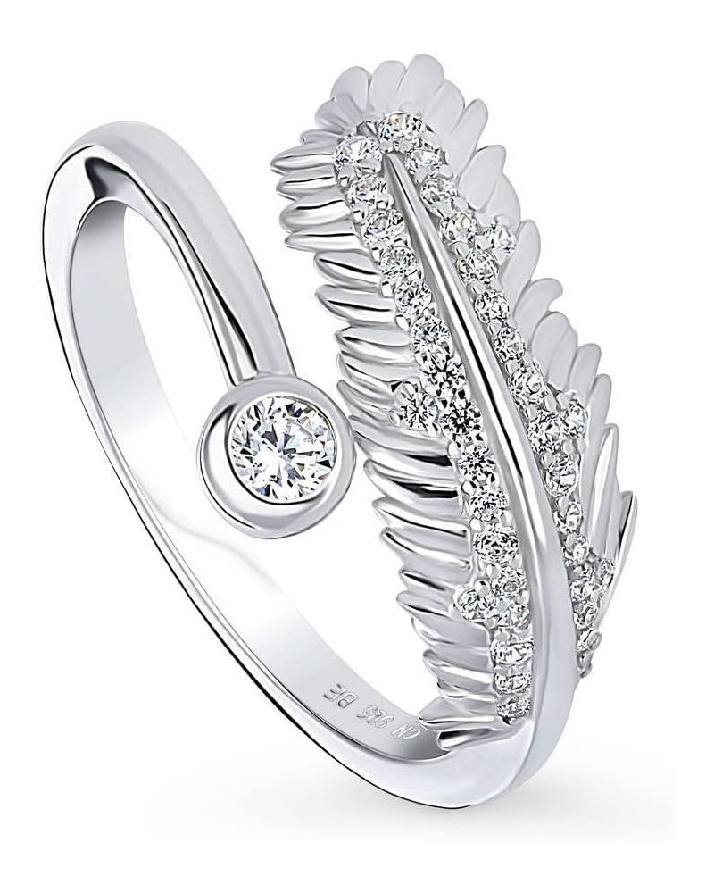 Sterling Silver Feather Cubic Zirconia CZ Bypass Fashion Ring for Women, Rhodium Plated Size 4-10 $22.78 Rings