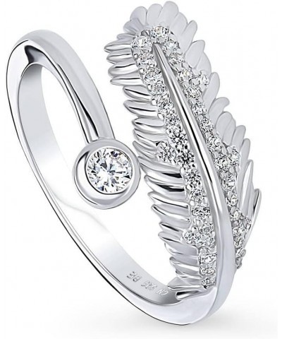 Sterling Silver Feather Cubic Zirconia CZ Bypass Fashion Ring for Women, Rhodium Plated Size 4-10 $22.78 Rings