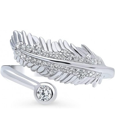 Sterling Silver Feather Cubic Zirconia CZ Bypass Fashion Ring for Women, Rhodium Plated Size 4-10 $22.78 Rings